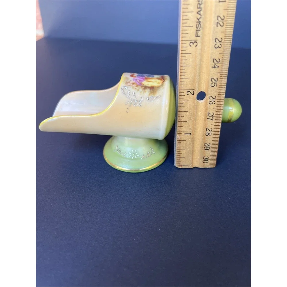 VTG S.G.K. Japan Hand Painted Footed Porcelain Spice Scoop Victorian Scene 5